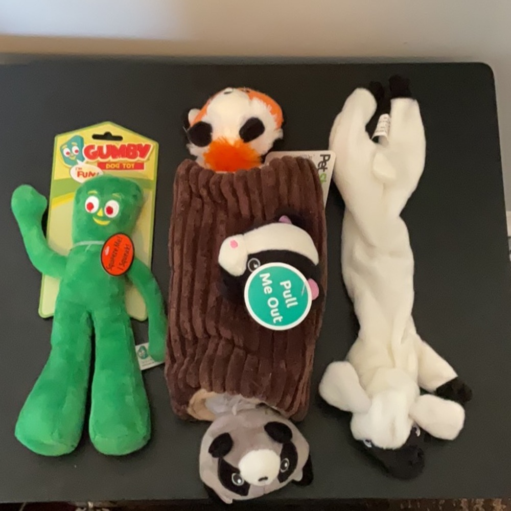 NWT dog toy lot. Gumby squeeker,Petshop Hide and seek, squeeker lamb